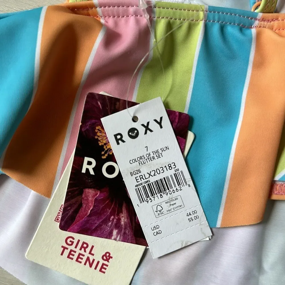 Roxy Girls Colors Of The Sun Flutter Bikini Top Size 7‎ Nwt